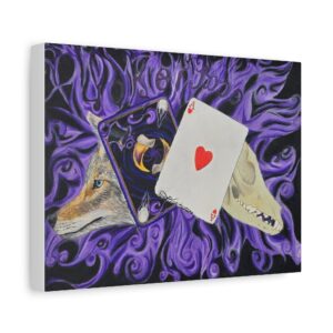 Pokerface — Coyote & Ace of Hearts Canvas Wall Art | Surreal Purple Swirls Original Art