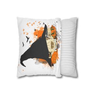 Halloween Bobcat Skull Pillowcase — Witch Hat & Pumpkins Spun Polyester Square Pillow Cover