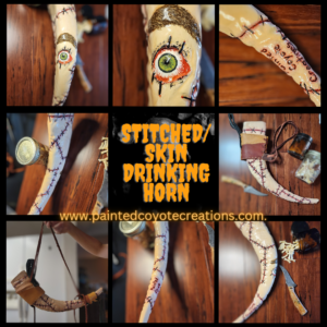 Stitched/Skin — Hand-Carved Macabre Drinking Horn