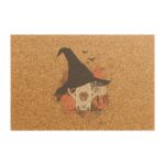 Halloween Bobcat Skull Doormat — Witch Hat, Pumpkins & Bats Coir Entrance Mat