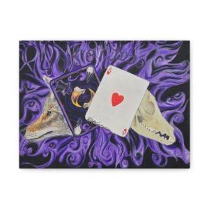 Pokerface — Coyote & Ace of Hearts Canvas Wall Art | Surreal Purple Swirls Original Art
